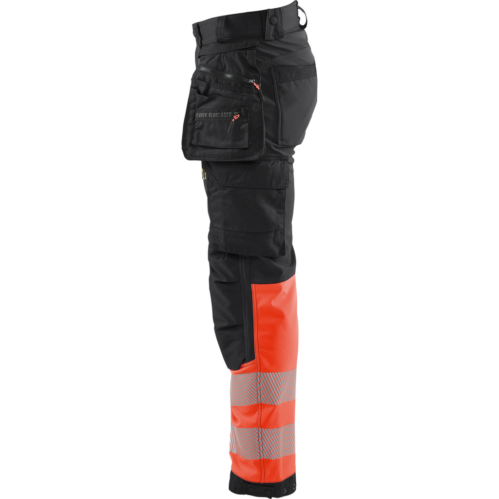 Blaklader High Vis Softshell Work Trousers, Black/High Vis Red (3)