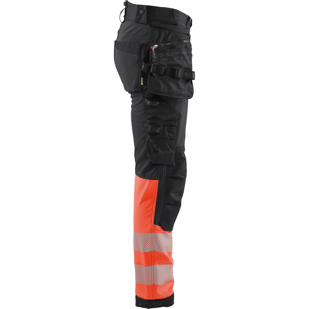 Blaklader High Vis Softshell Work Trousers, Black/High Vis Red (2)