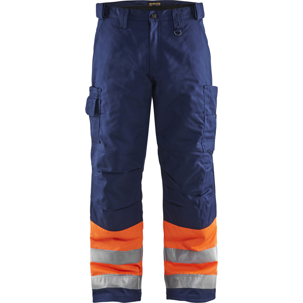 Blaklader High Vis Work Trousers, Orange/Navy Blue