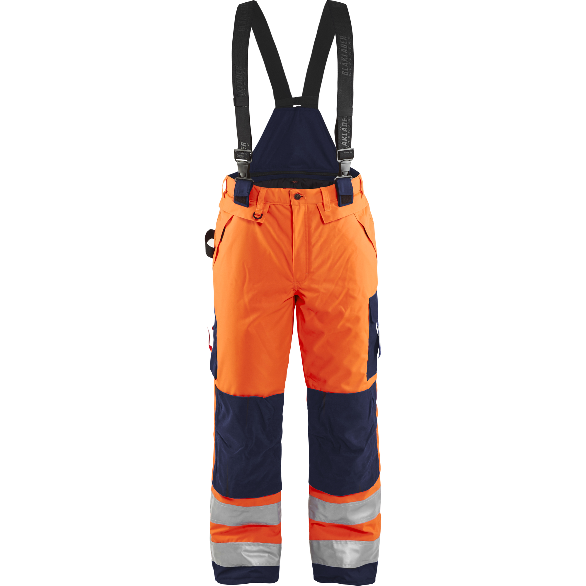 Blaklader High Vis Winter Bib and Brace, Orange/Navy Blue