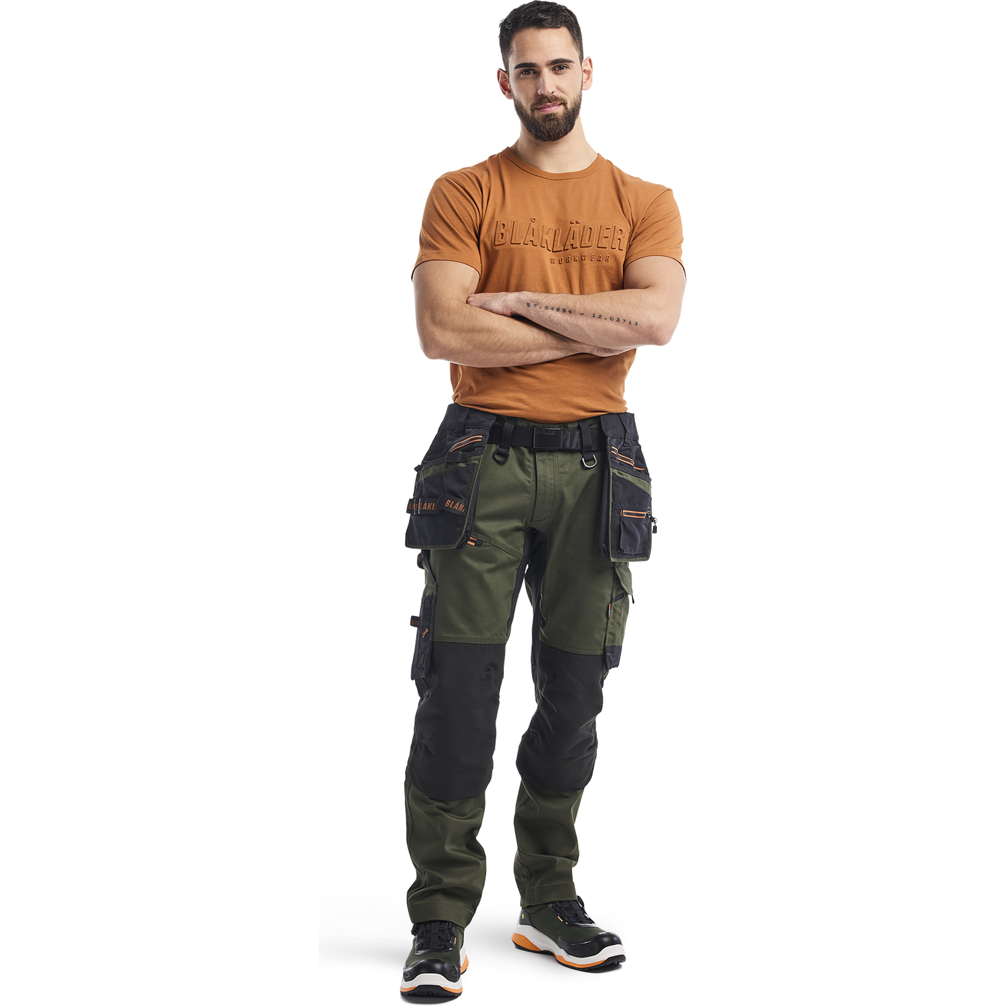 Blaklader STRIKER Stretch Craftsman Work Trousers, Forest Green/Rust (5)