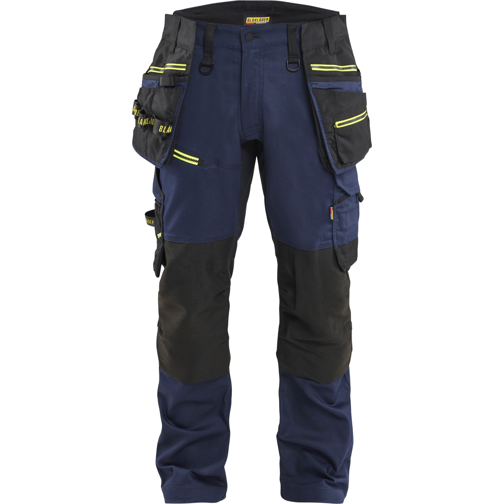 Blaklader STRIKER Craftsman Work Trousers with Stretch, Dark Navy/High Vis Yellow