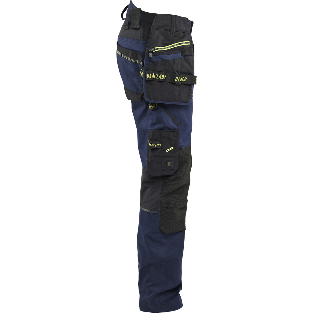Blaklader STRIKER Craftsman Work Trousers with Stretch, Dark Navy/High Vis Yellow (2)