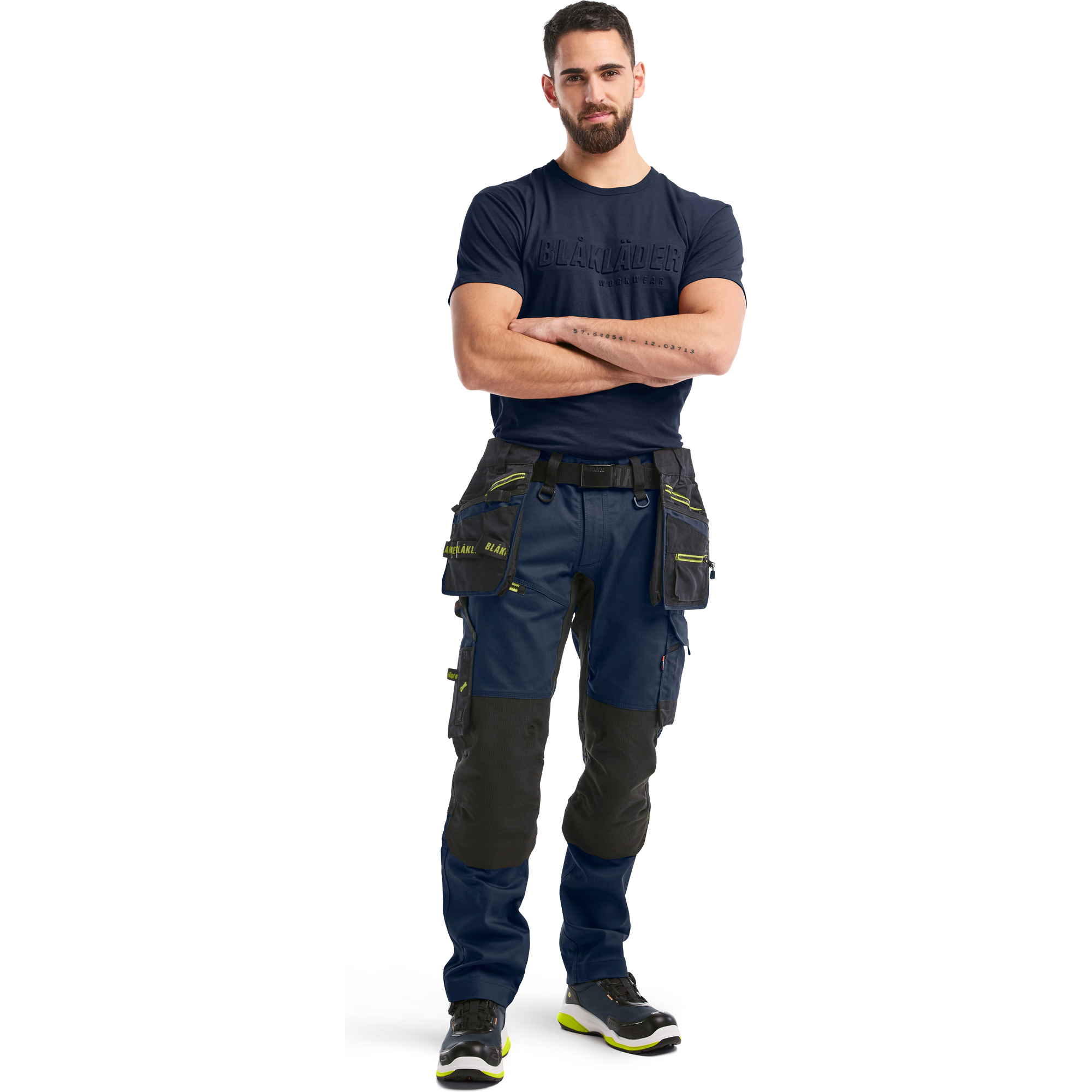 Blaklader STRIKER Craftsman Work Trousers with Stretch, Dark Navy/High Vis Yellow (5)
