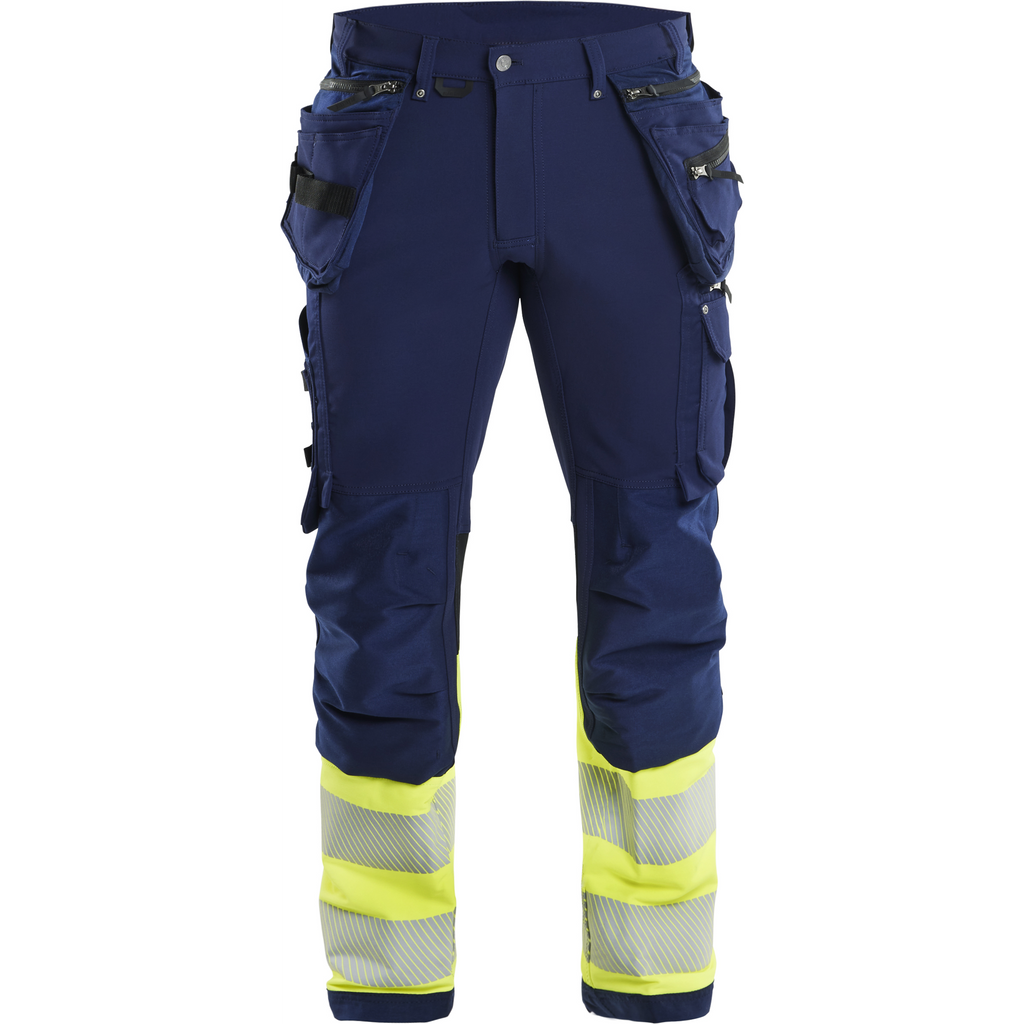 Blaklader High Vis 4-Way Stretch Work Trousers, Navy/Yellow