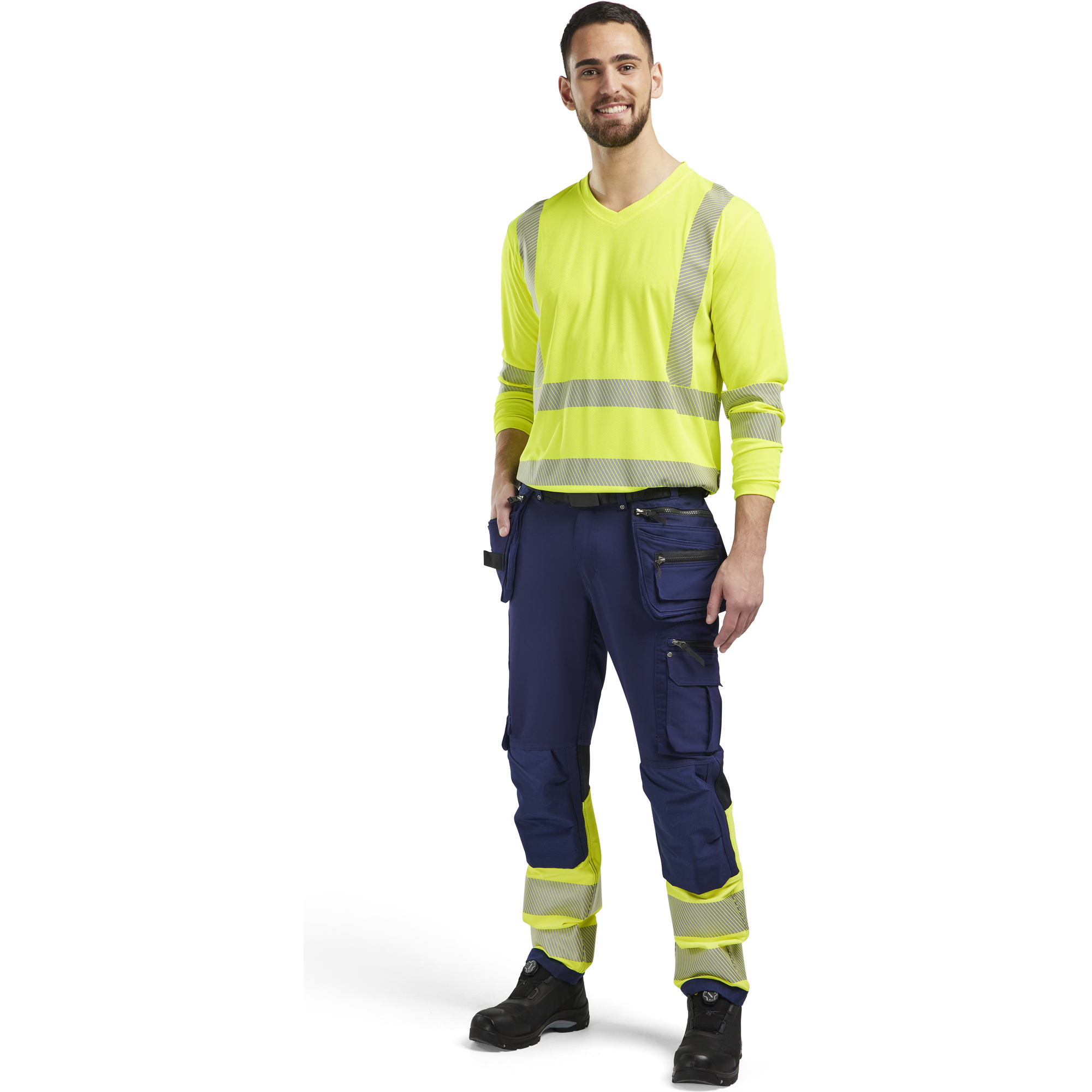 Blaklader High Vis 4-Way Stretch Work Trousers, Navy/Yellow (5)