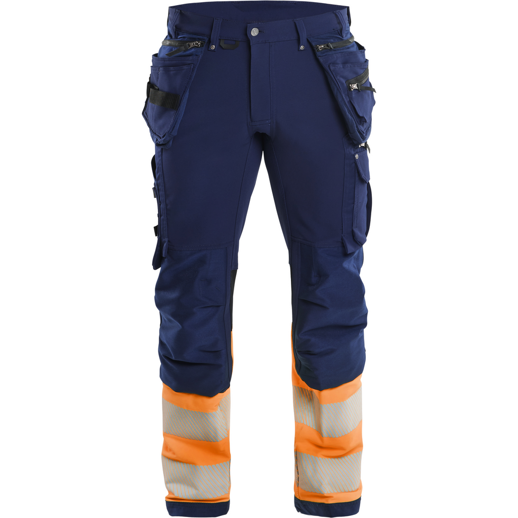 Blaklader High Vis 4-Way Stretch Work Trousers, Navy/Orange