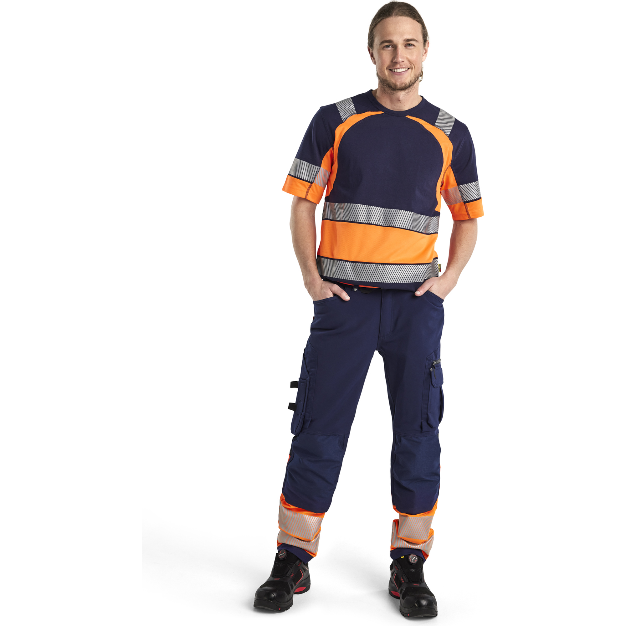 Blaklader High Vis 4-Way Stretch Work Trousers, Navy/Orange (6)