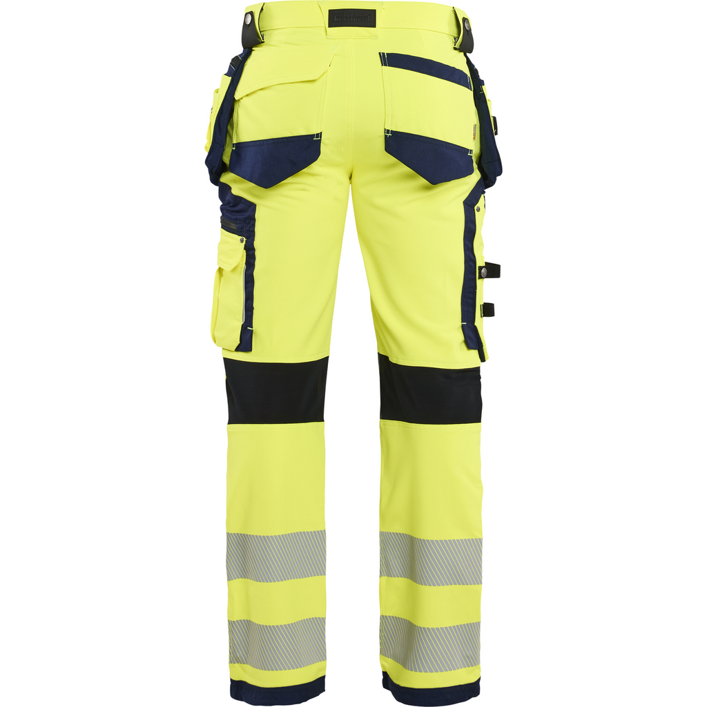 Blaklader High Vis 4-Way Stretch Work Trousers, Yellow/Navy Blue (4)