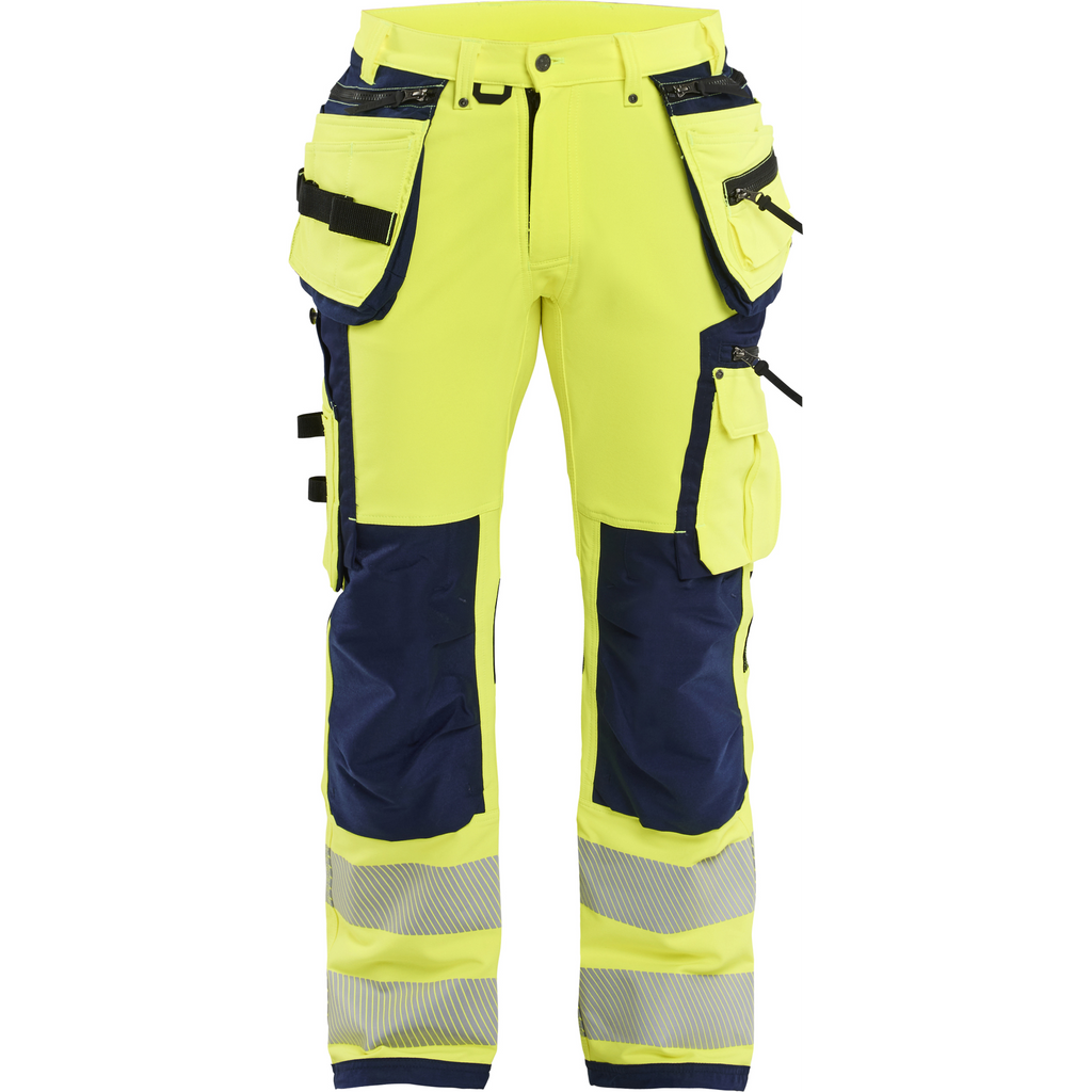 Blaklader High Vis 4-Way Stretch Work Trousers, Yellow/Navy Blue