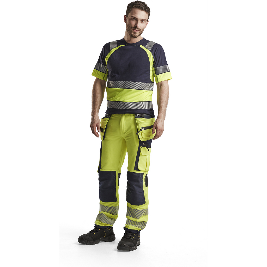 Blaklader High Vis 4-Way Stretch Work Trousers, Yellow/Navy Blue (5)