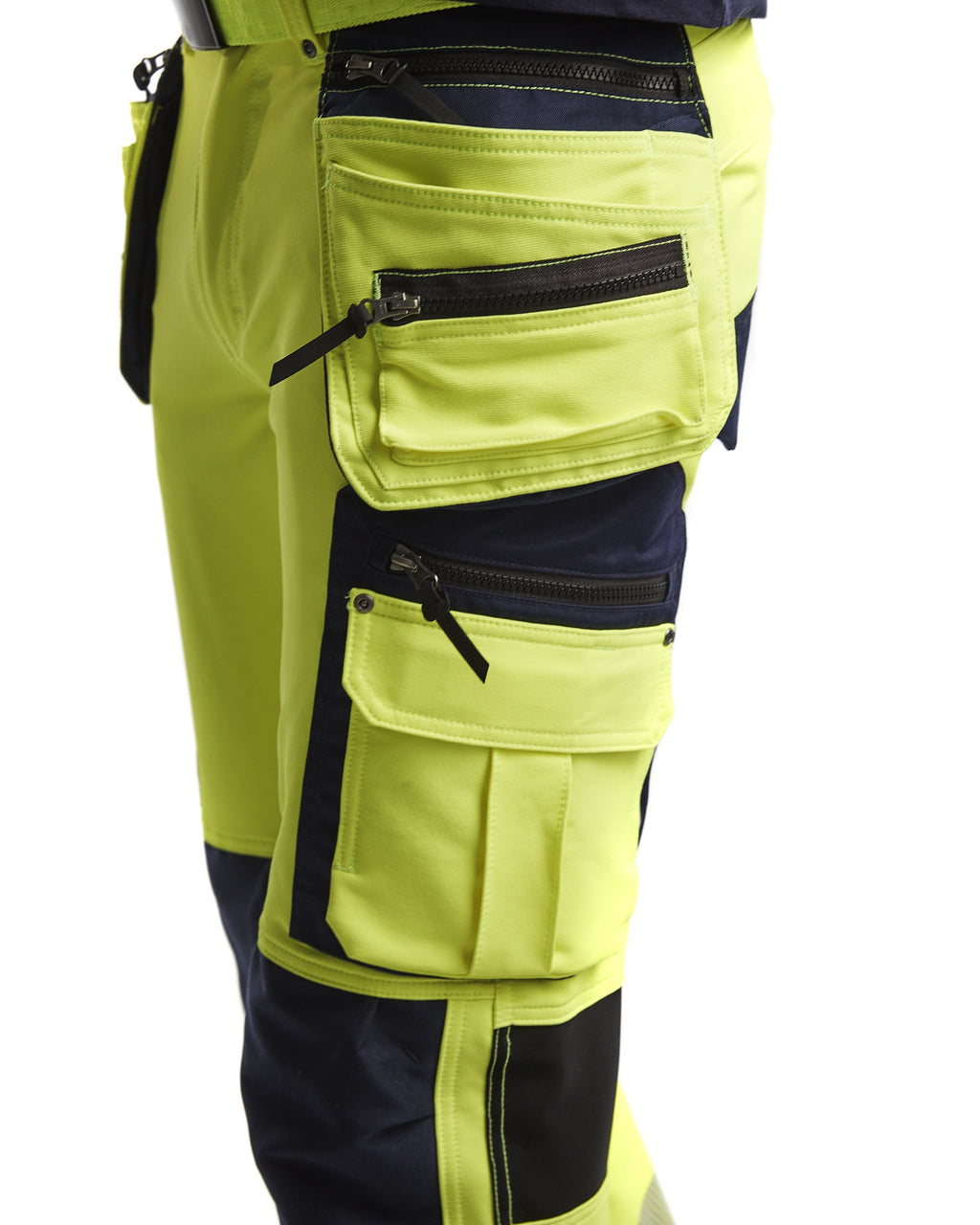 Blaklader High Vis 4-Way Stretch Work Trousers, Yellow/Navy Blue (9)