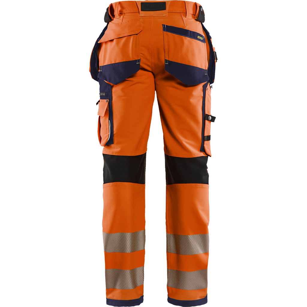 Blaklader High Vis 4-Way Stretch Work Trousers, Orange/Navy Blue (4)