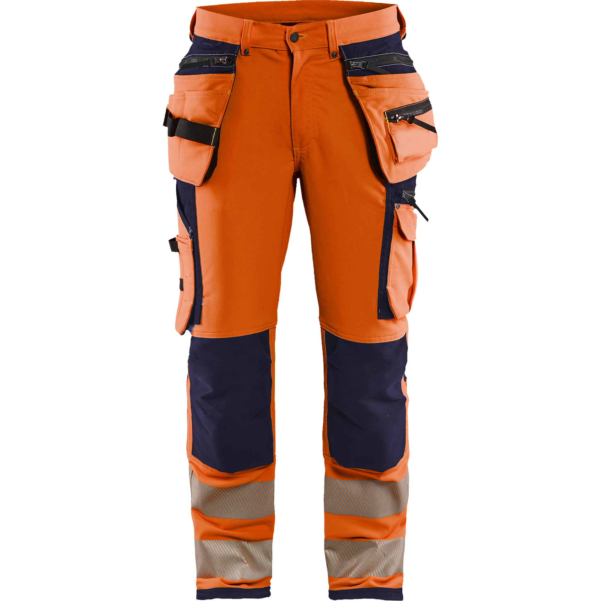 Blaklader High Vis 4-Way Stretch Work Trousers, Orange/Navy Blue