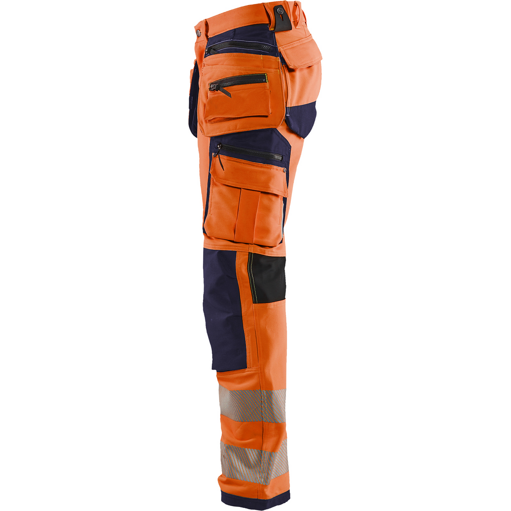 Blaklader High Vis 4-Way Stretch Work Trousers, Orange/Navy Blue (3)