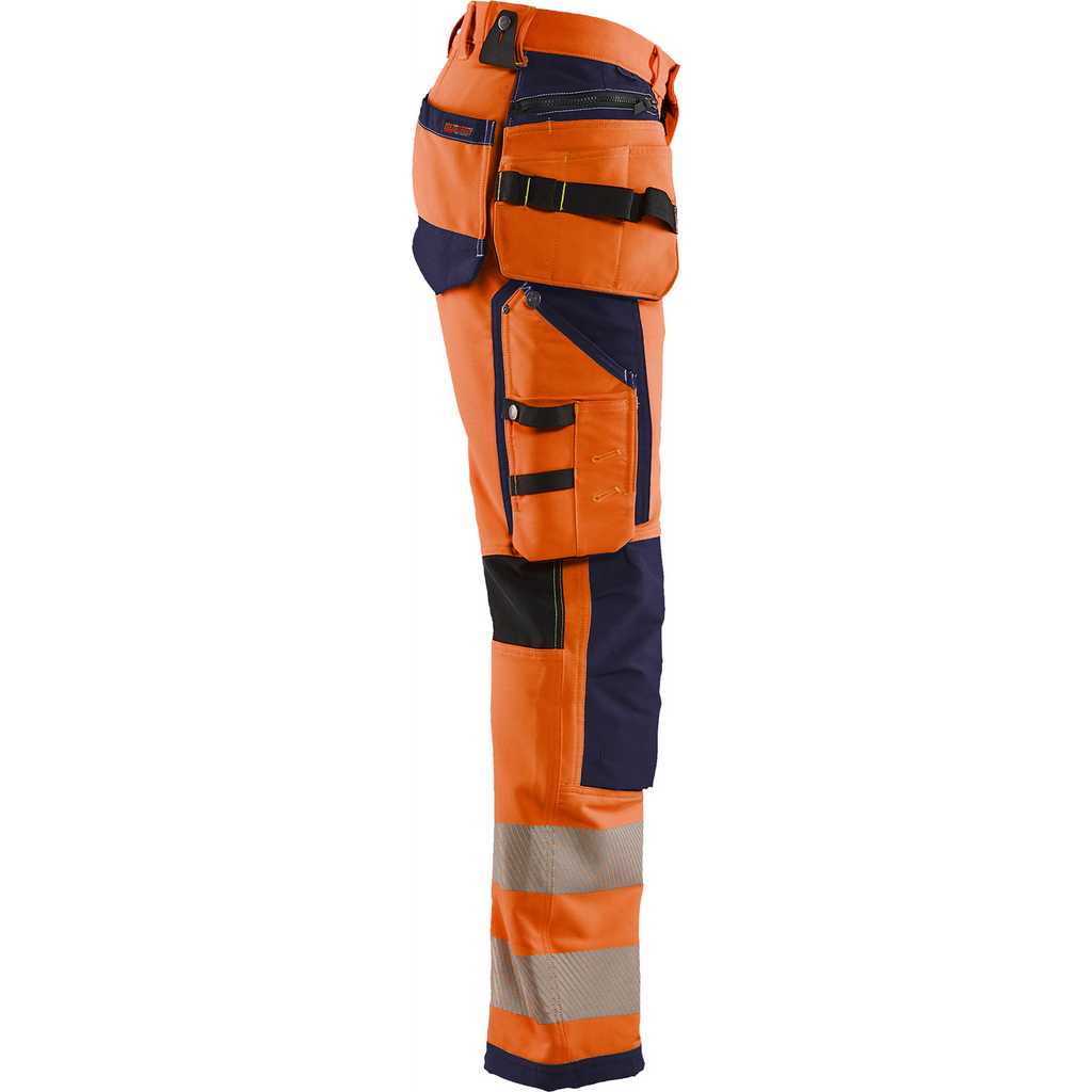 Blaklader High Vis 4-Way Stretch Work Trousers, Orange/Navy Blue (2)
