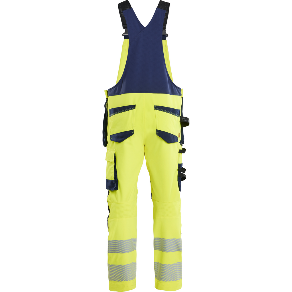 Blaklader High Vis 4-Way Stretch Bib and Brace, Yellow/Navy Blue (4)