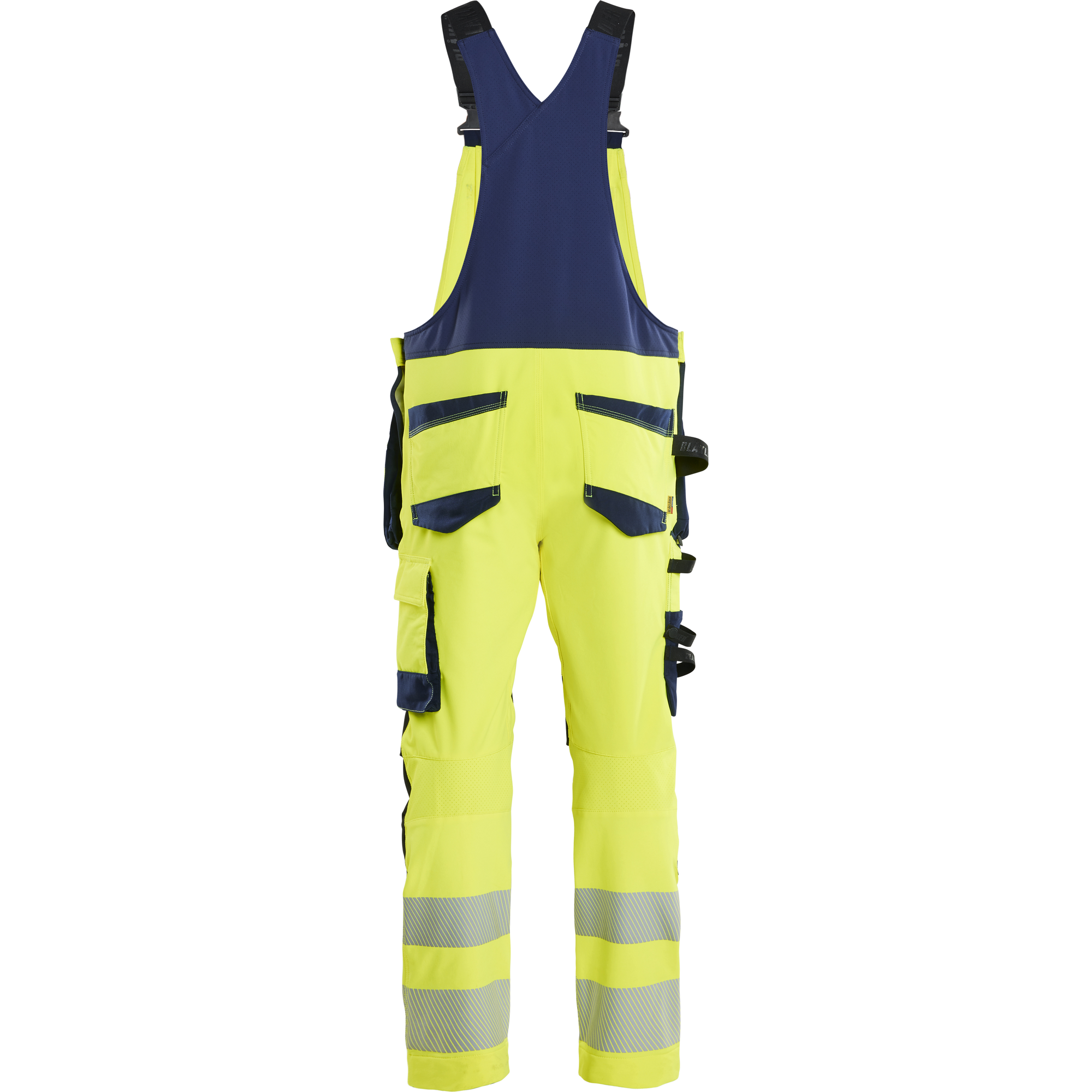 Blaklader High Vis 4-Way Stretch Bib and Brace, Yellow/Navy Blue (4)