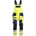 Blaklader High Vis 4-Way Stretch Bib and Brace, Yellow/Navy Blue