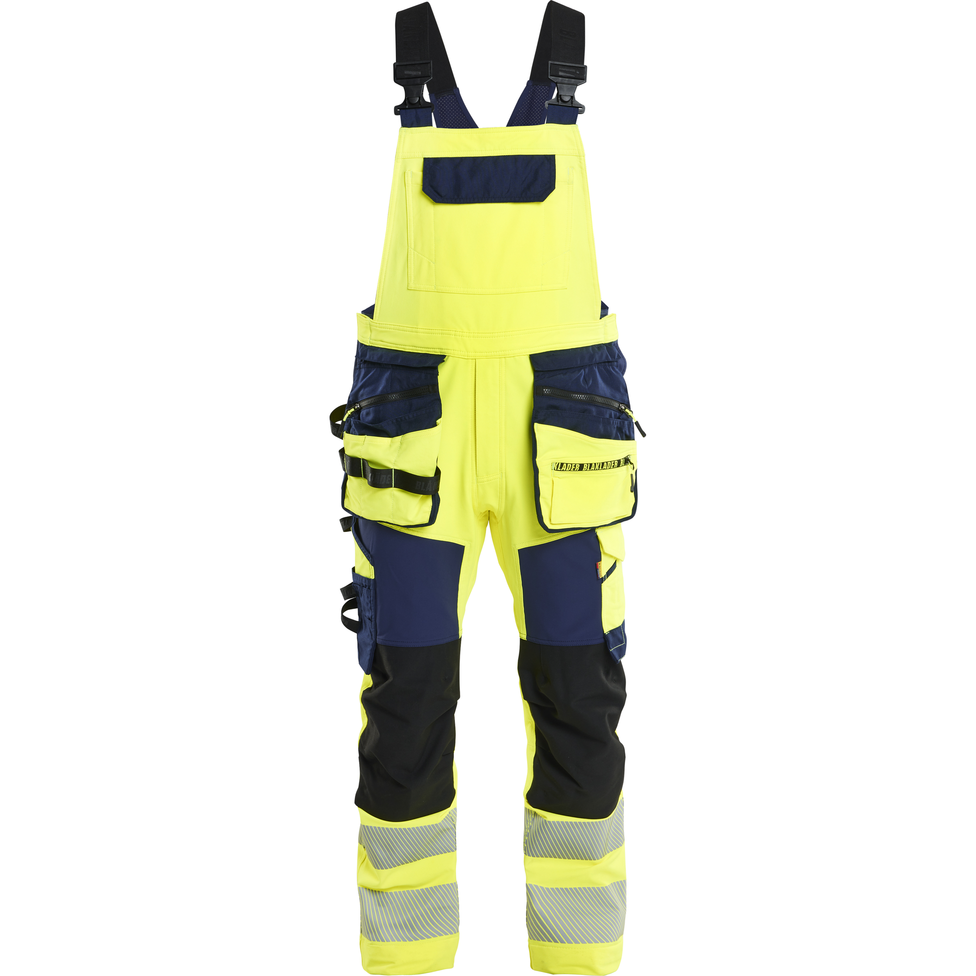 Blaklader High Vis 4-Way Stretch Bib and Brace, Yellow/Navy Blue
