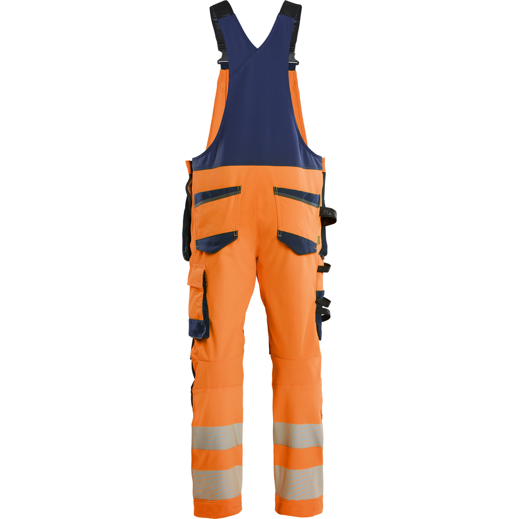 Blaklader High Vis 4-Way Stretch Bib and Brace, Orange/Navy (4)