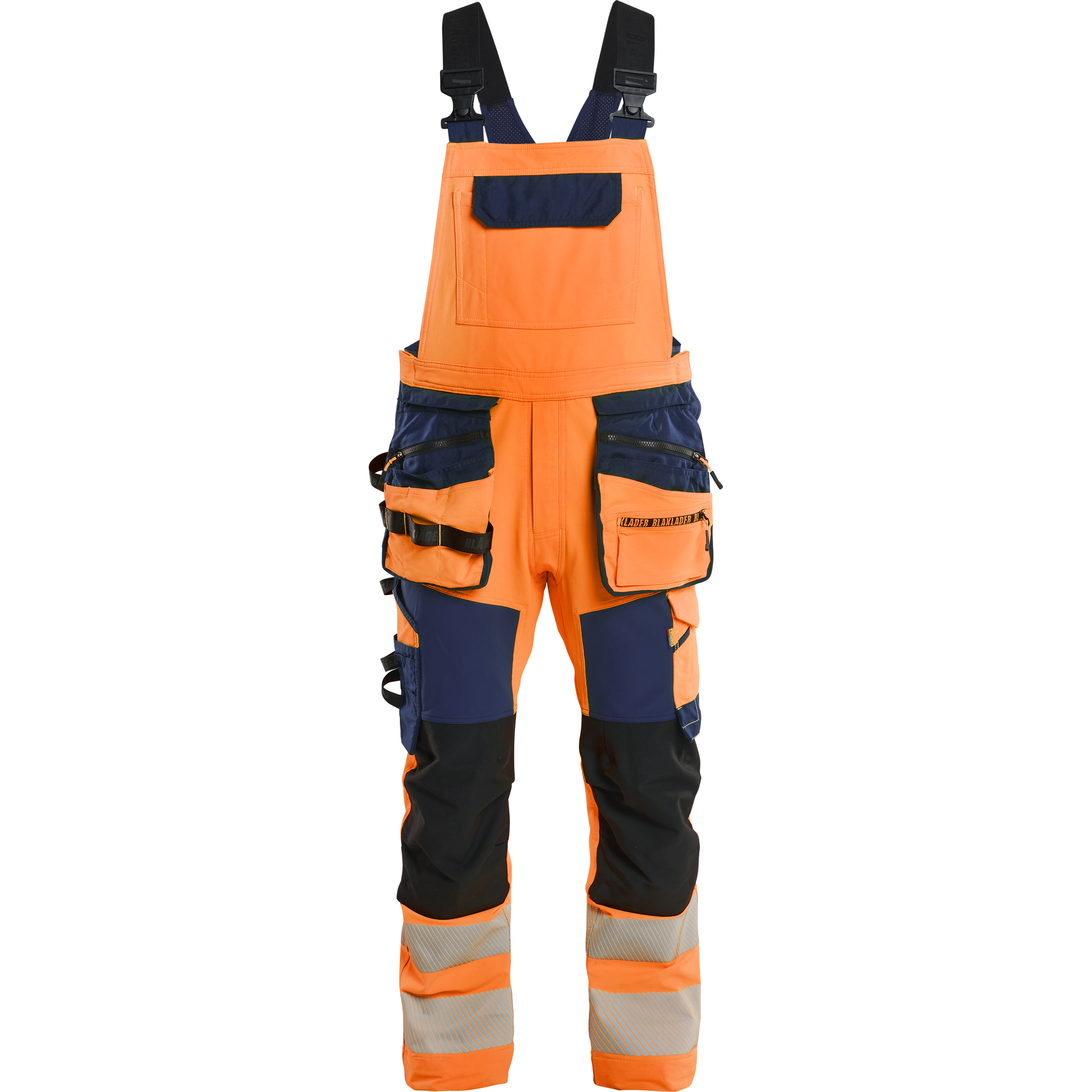 Blaklader High Vis 4-Way Stretch Bib and Brace, Orange/Navy