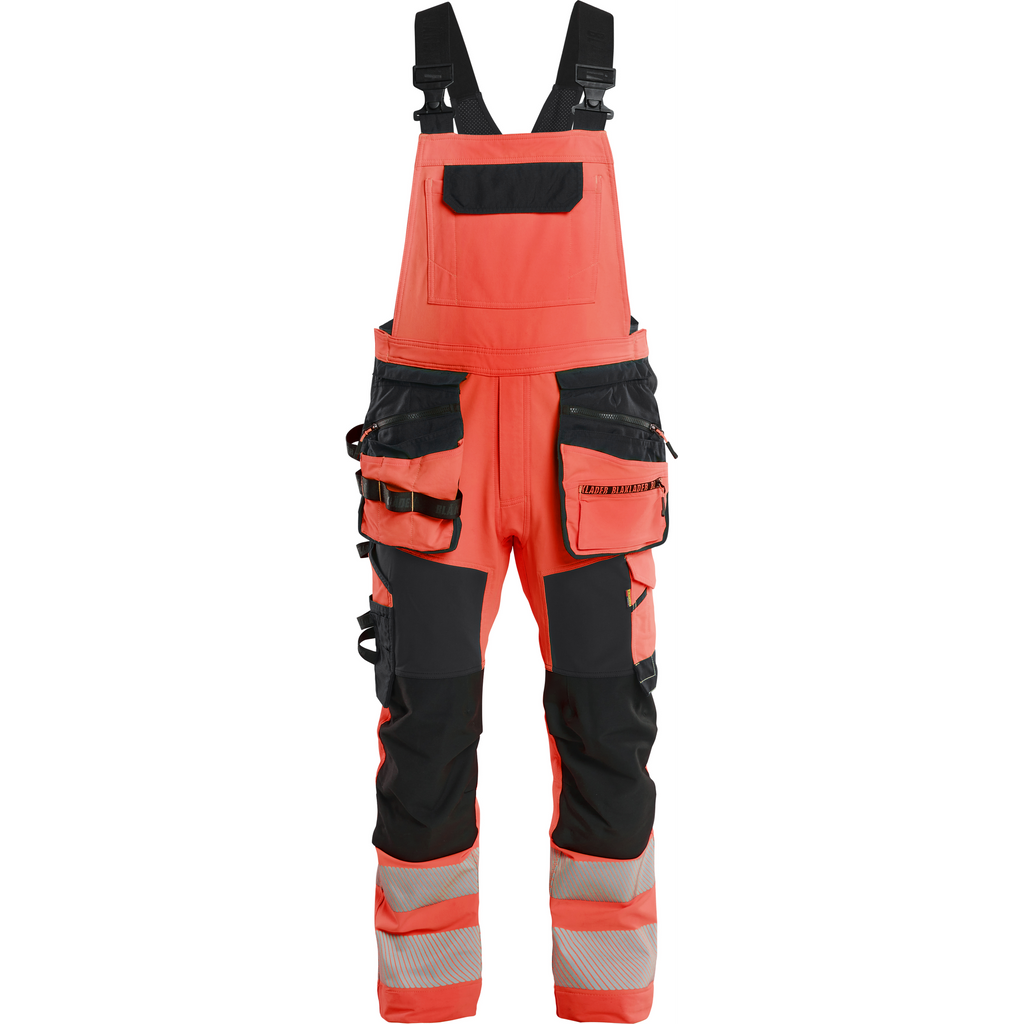 Blaklader High Vis 4-Way Stretch Bib and Brace, Red/Black