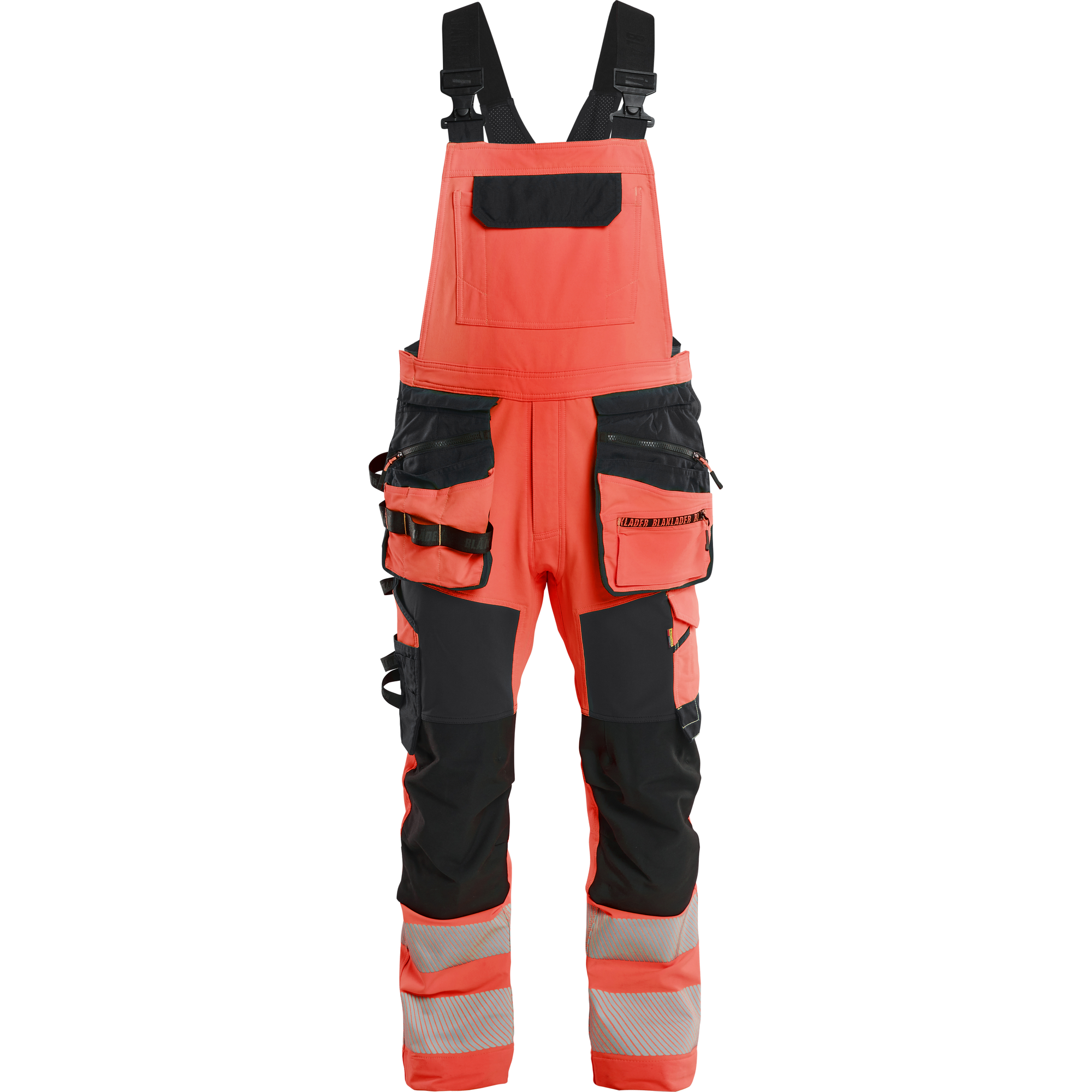 Blaklader High Vis 4-Way Stretch Bib and Brace, Red/Black