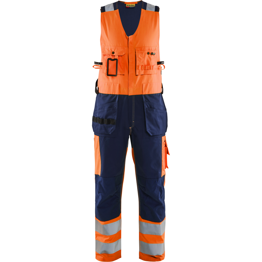 Blaklader High Vis Combination Trousers, Orange/Navy Blue