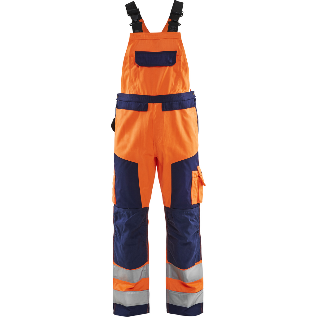 Blaklader High Vis Bib and Brace, Orange/Navy Blue