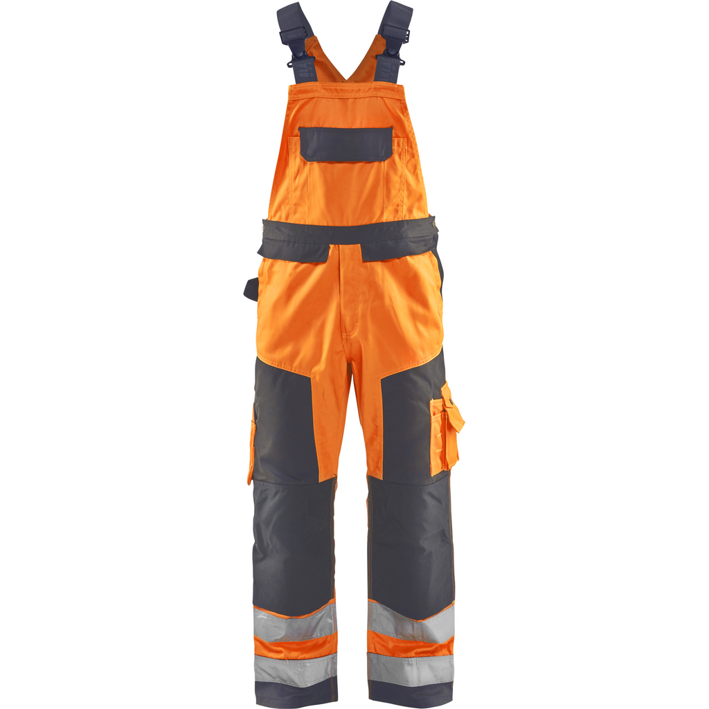 Blaklader High Vis Bib and Brace, Orange/Medium Grey