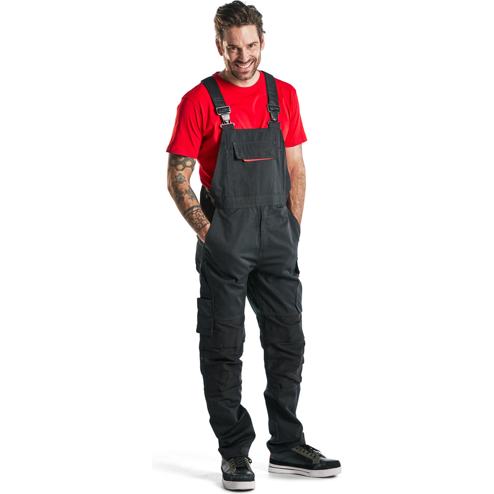 Blaklader Stretch Bib and Brace, Black/Red (4)