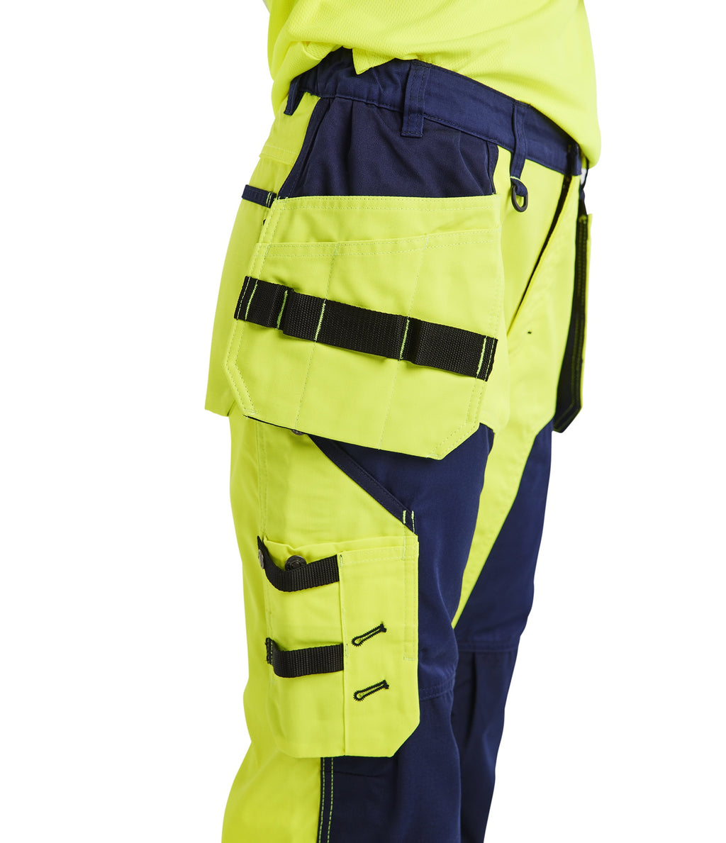 Blaklader High Vis Ladies Work Trousers with Tool Pockets, Yellow/Navy (3)