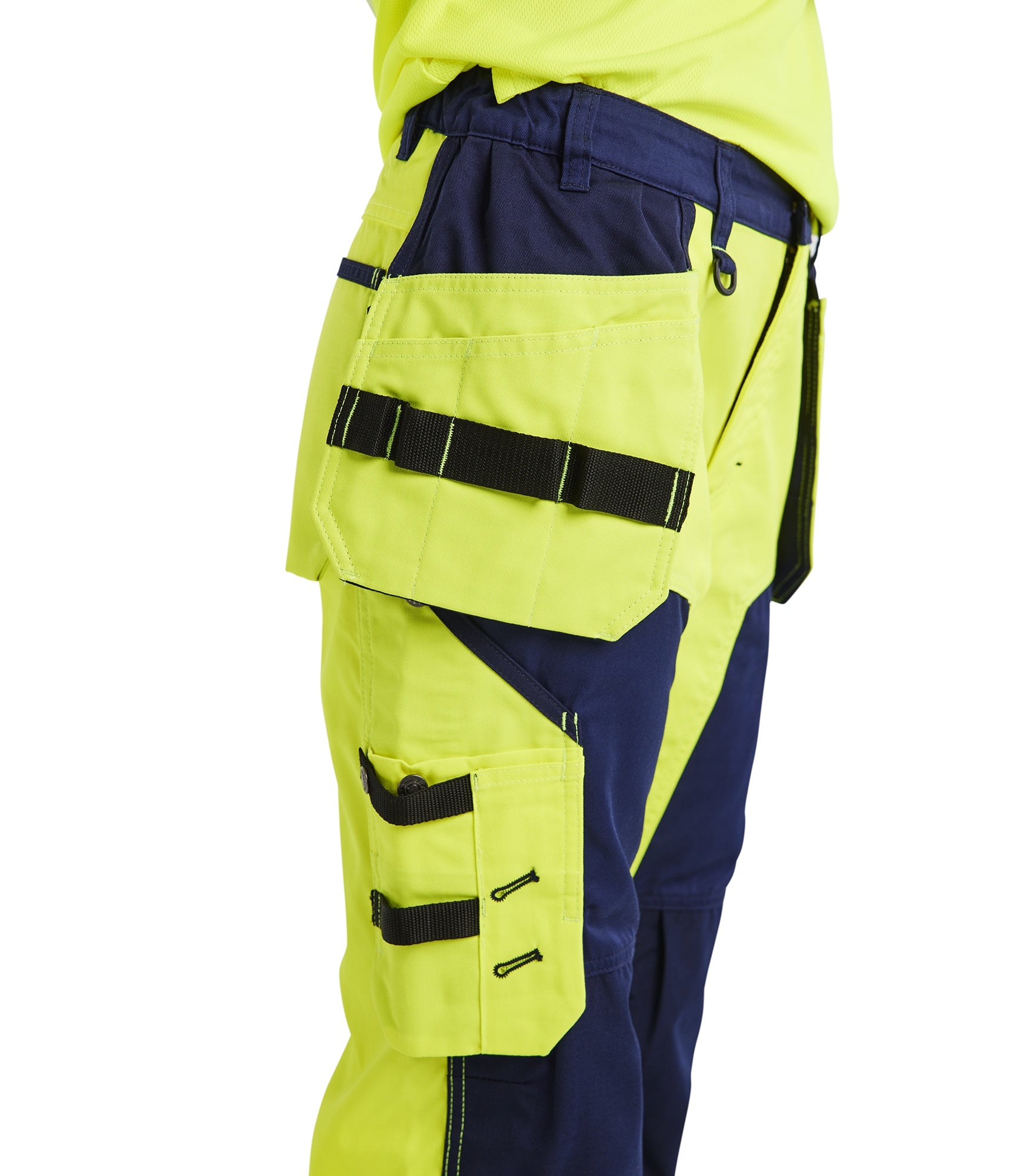 Blaklader High Vis Ladies Work Trousers with Tool Pockets, Yellow/Navy (3)