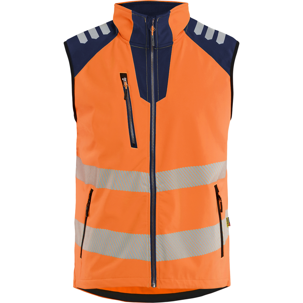 Blaklader Hi-Vis Softshell Vest, High Vis Orange/Navy Blue