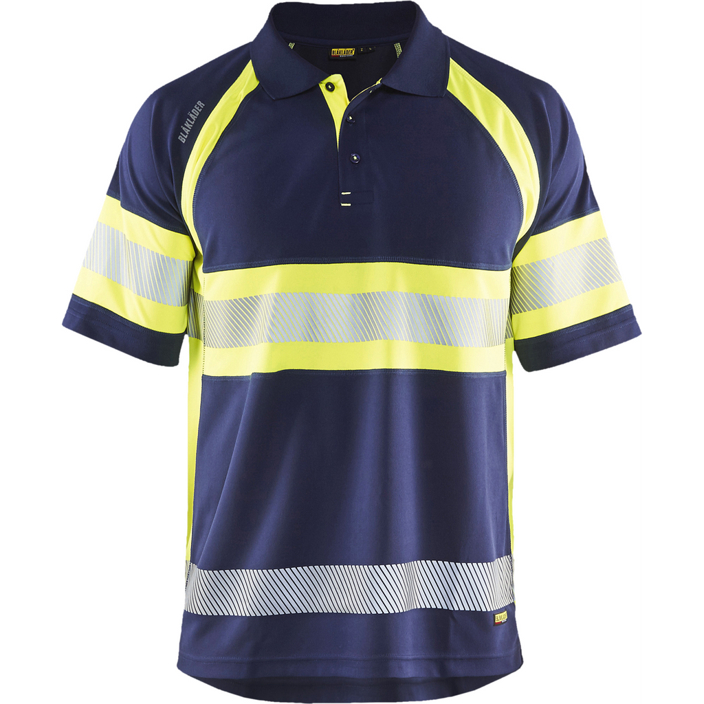 Blaklader High Vis UV Protection Polo Shirt, Navy Blue/ Yellow