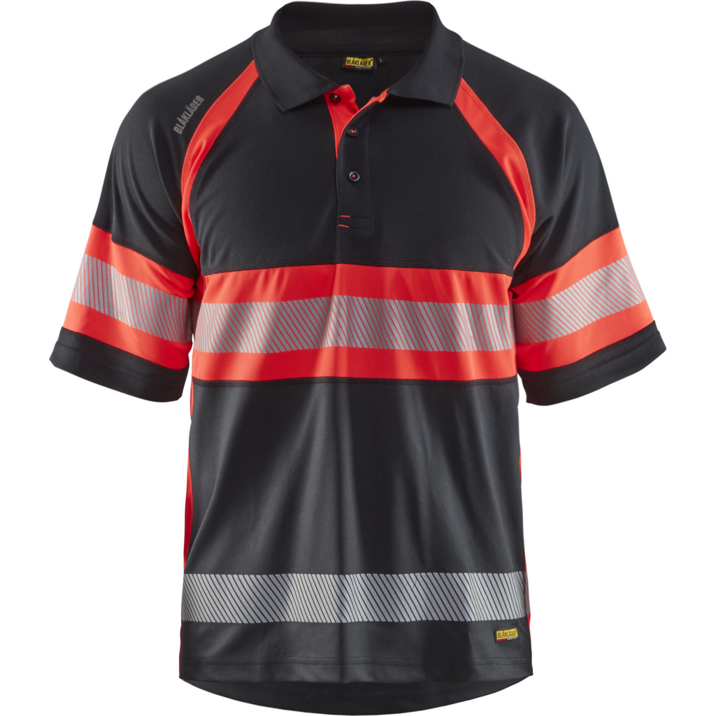 Blaklader High Vis UV Protection Polo Shirt, Black/High Vis Red