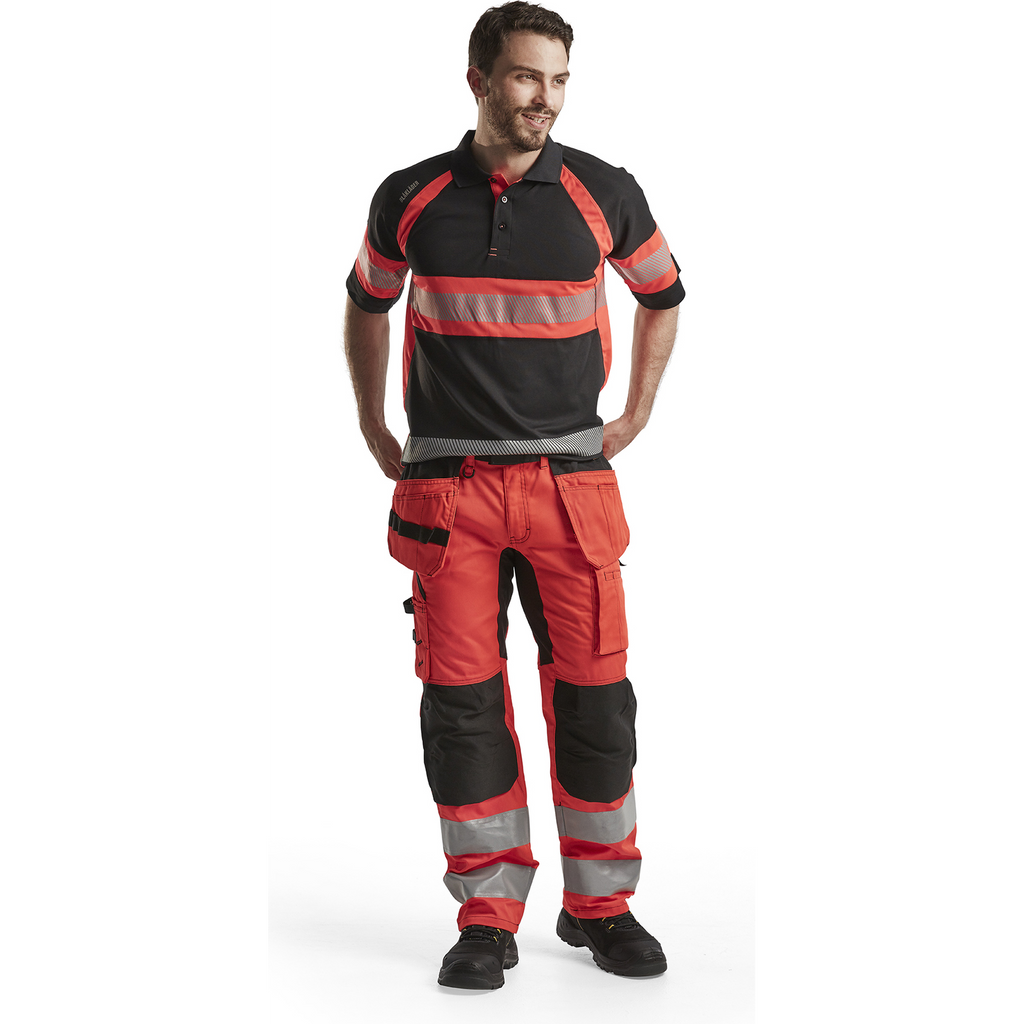 Blaklader High Vis UV Protection Polo Shirt, Black/High Vis Red (5)
