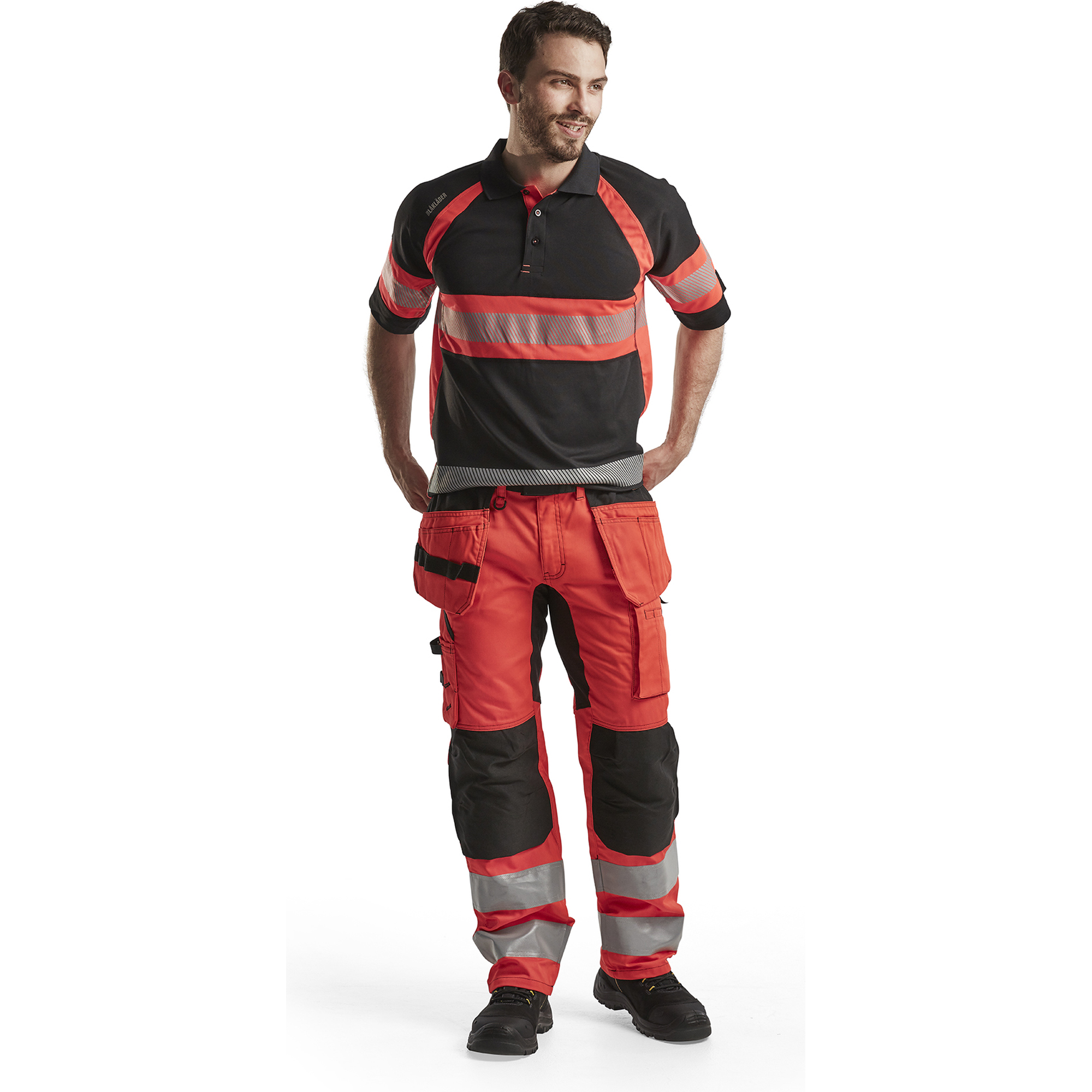 Blaklader High Vis UV Protection Polo Shirt, Black/High Vis Red (5)