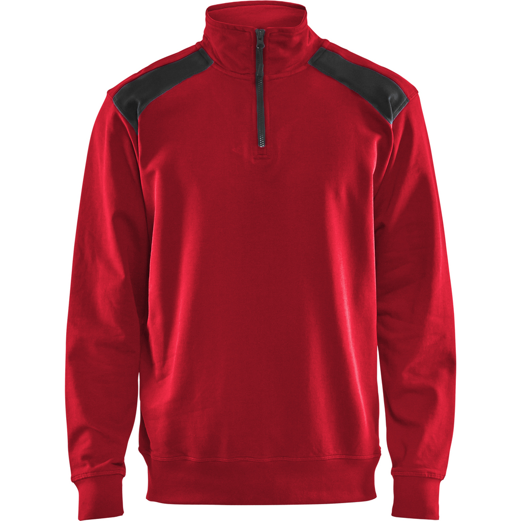 Blaklader Two-Tone Half-Zip Sweatshirt, Red/Black