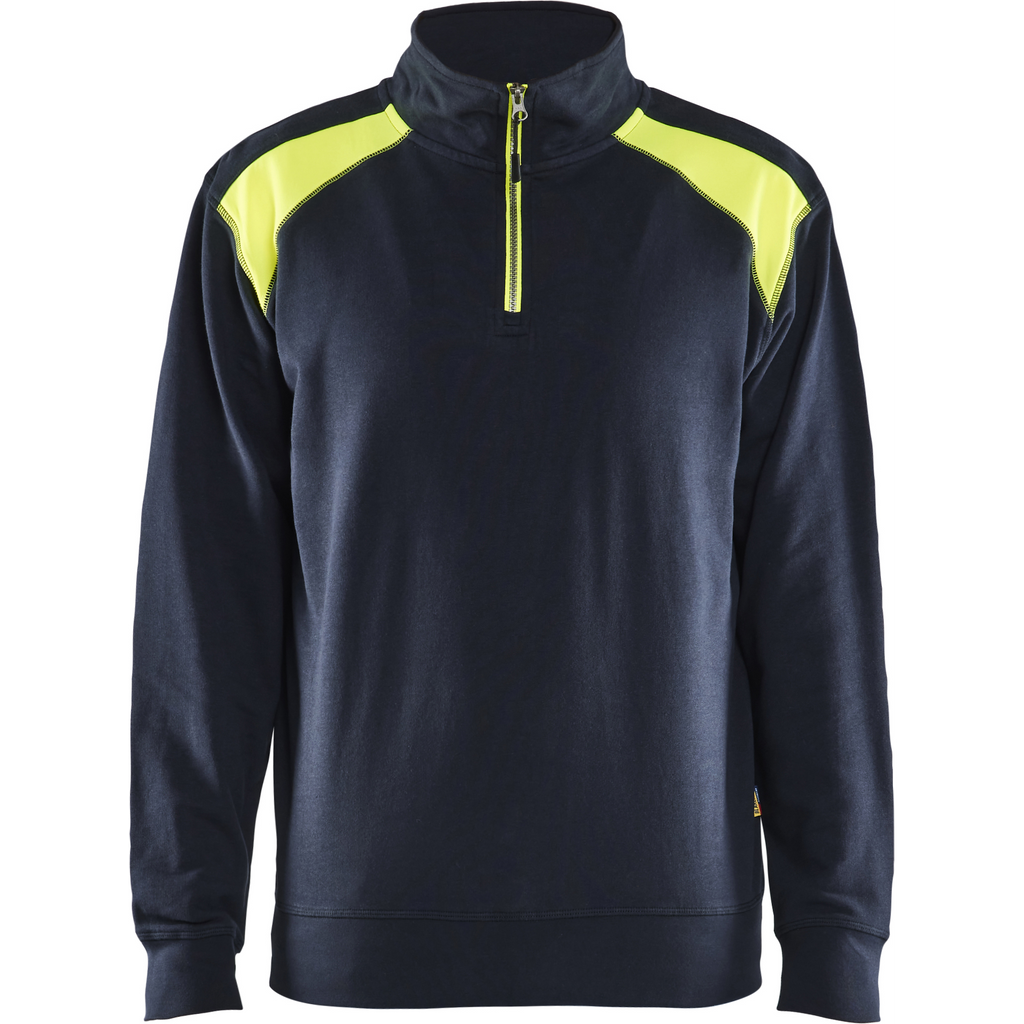 Blaklader Two-Tone Half-Zip Sweatshirt, Dark Navy/Yellow