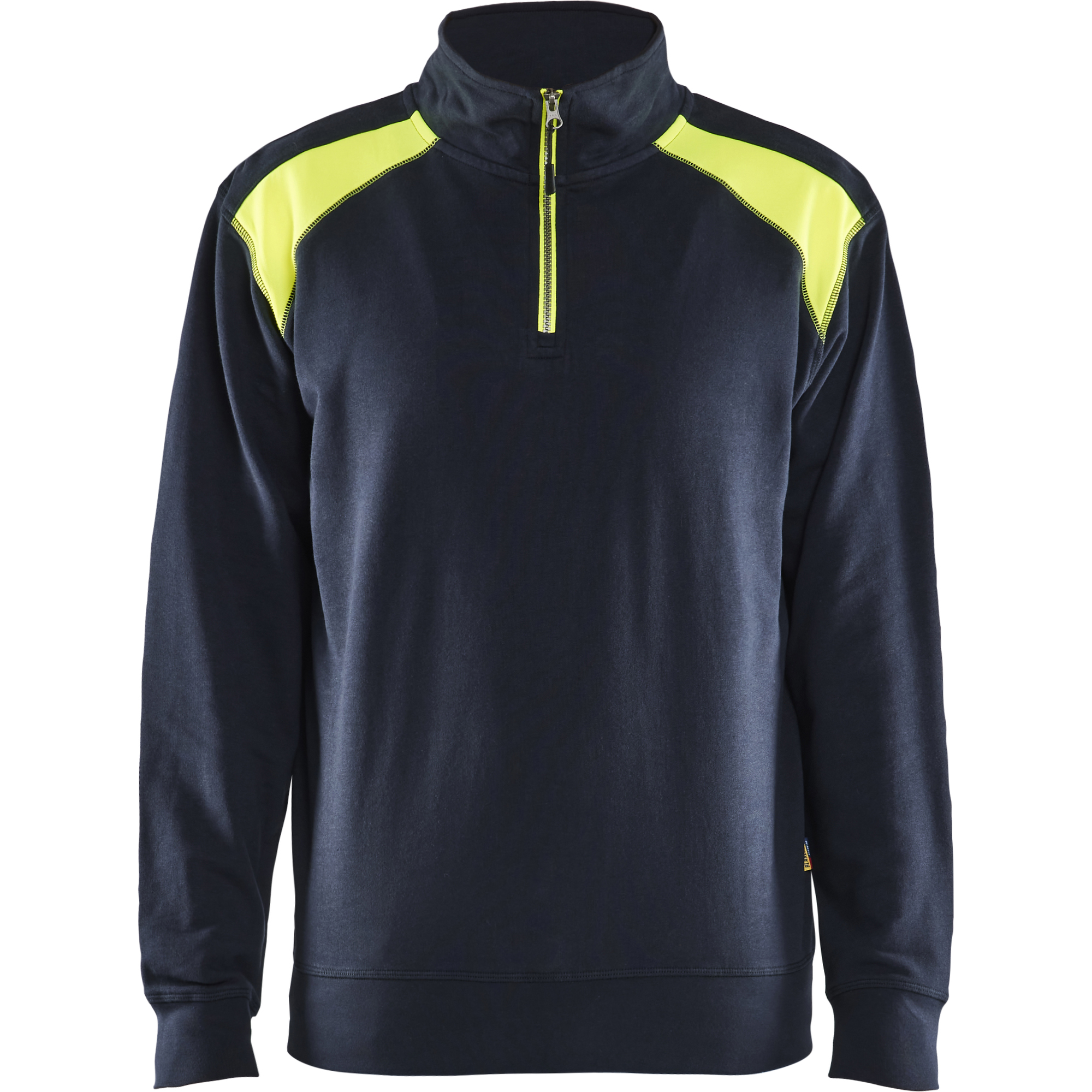 Blaklader Two-Tone Half-Zip Sweatshirt, Dark Navy/Yellow