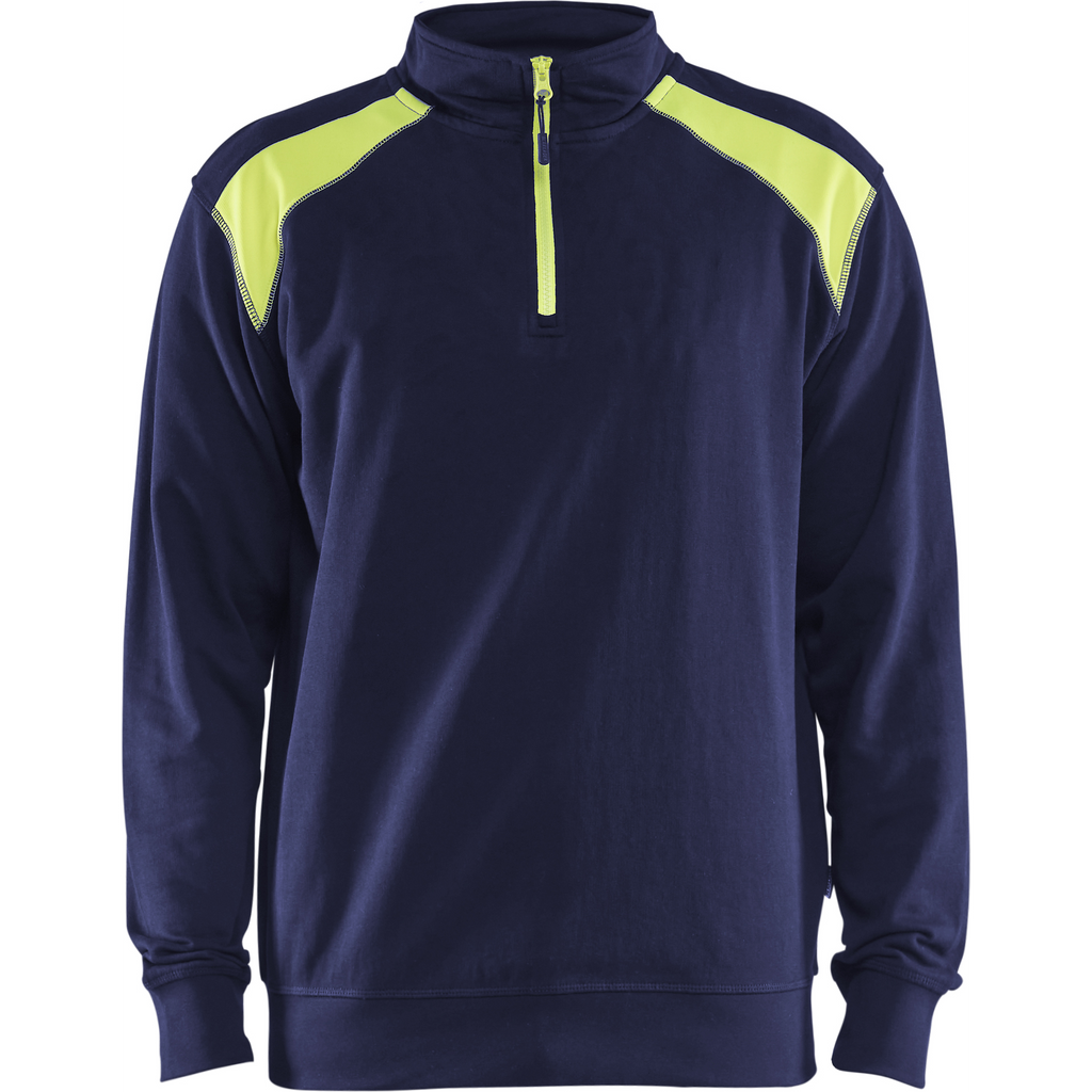 Blaklader Two-Tone Half-Zip Sweatshirt, Navy/Yellow