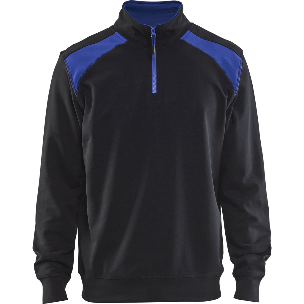 Blaklader Two-Tone Half-Zip Sweatshirt, Black/Cornflower Blue