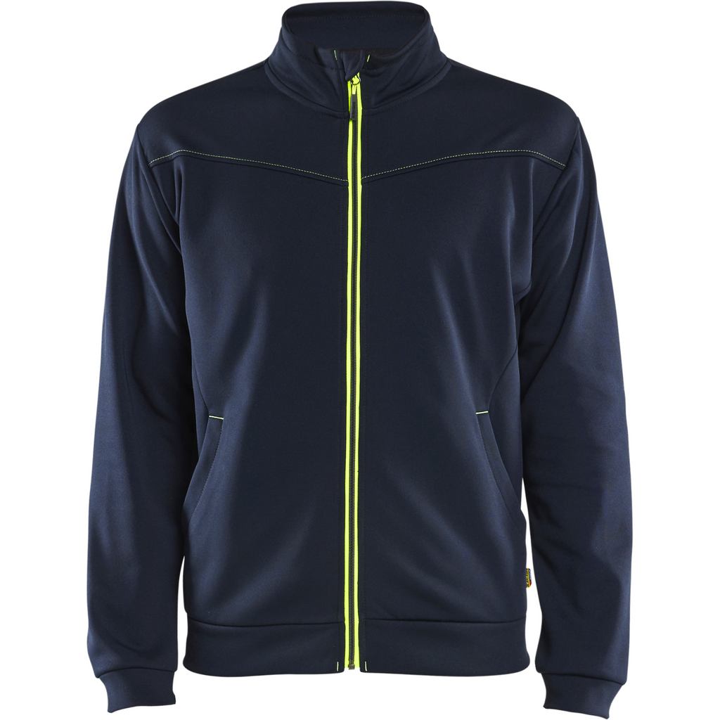 Blaklader Sweat Jacket with Zipper, Dark Navy/Yellow