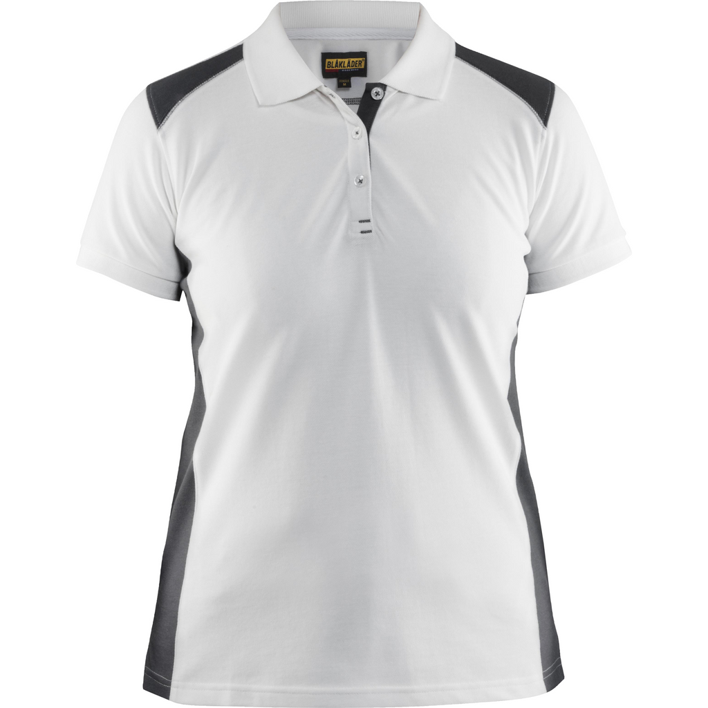 Blaklader Women's Polo Shirt, White/Dark Grey