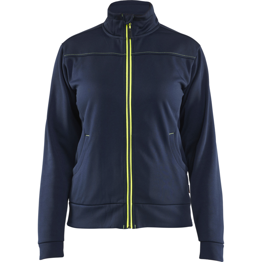 Blaklader Ladies Zip Sweatshirt, Dark Navy/Yellow