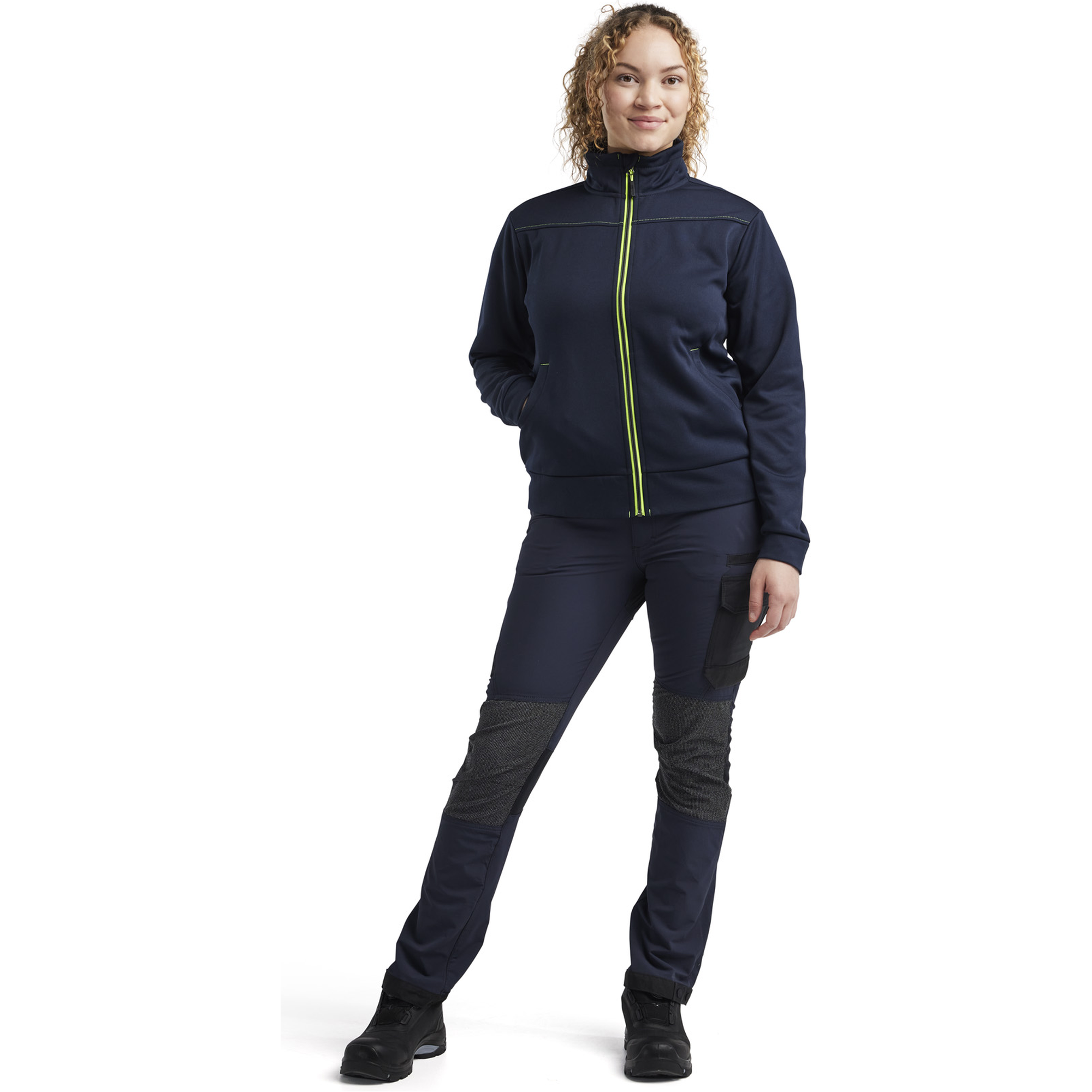 Blaklader Ladies Zip Sweatshirt, Dark Navy/Yellow (5)