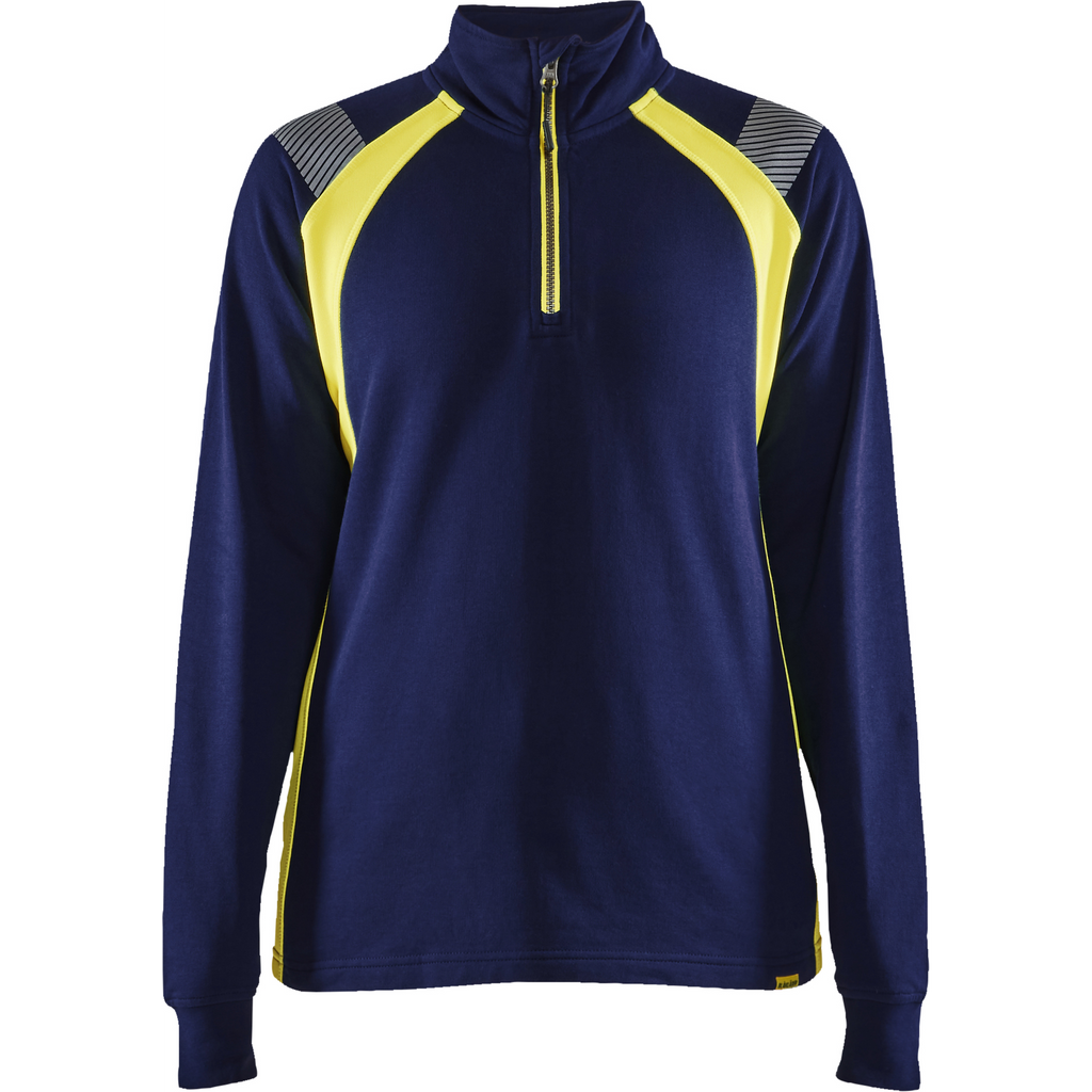 Blaklader Women's Half-Zip Sweatshirt, Navy/ Yellow