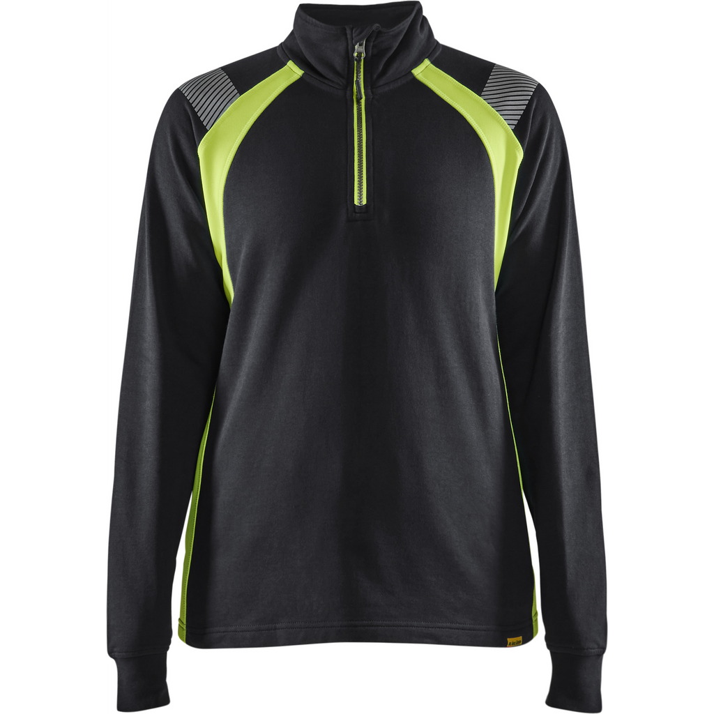 Blaklader Ladies Half Zip Sweatshirt, Black/Yellow